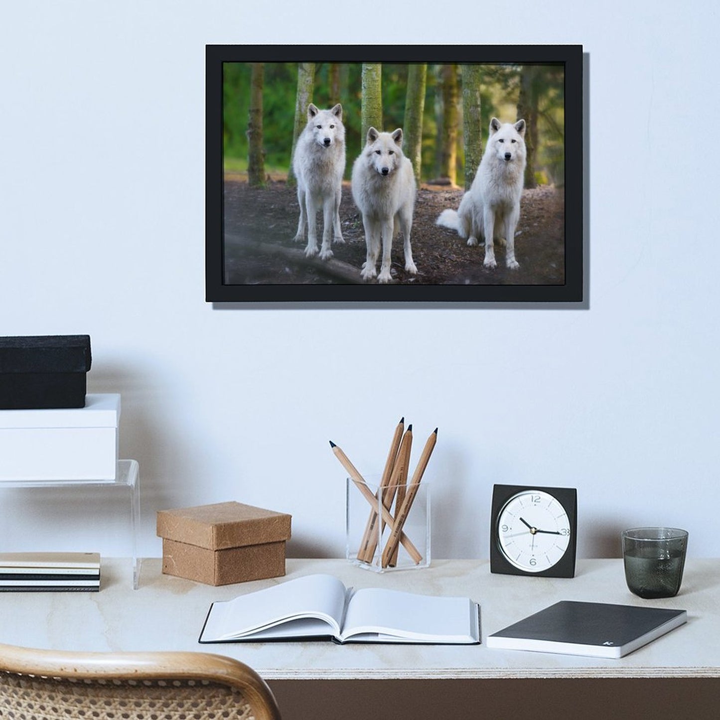 Wolves in Forest Wall Art Black Frame Animal Decoration-18