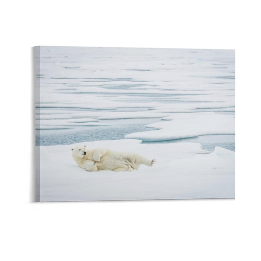 Polar Bear on Ice Canvas Wall Art – Arctic Wildlife Home Decor-012