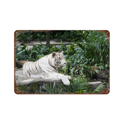 Vintage White Tiger Metal Wall Art Decor