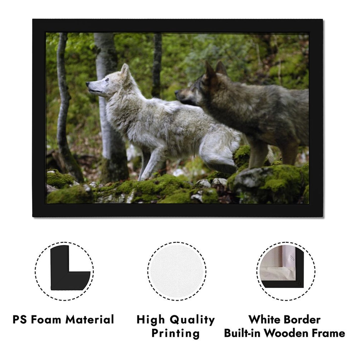 Black Frame Wolf Wall Art Forest Animal Canvas Painting