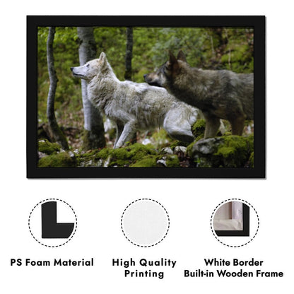 Black Frame Wolf Wall Art Forest Animal Canvas Painting
