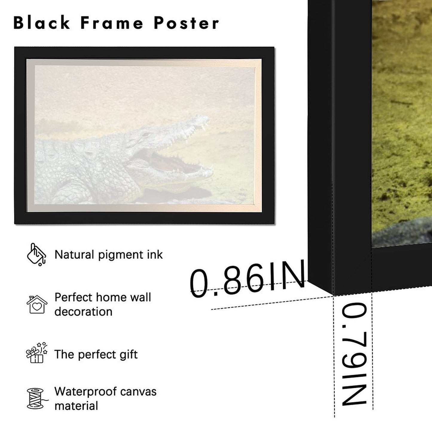 Black Frame Crocodile Wall Picture Nature Animal Decor-78