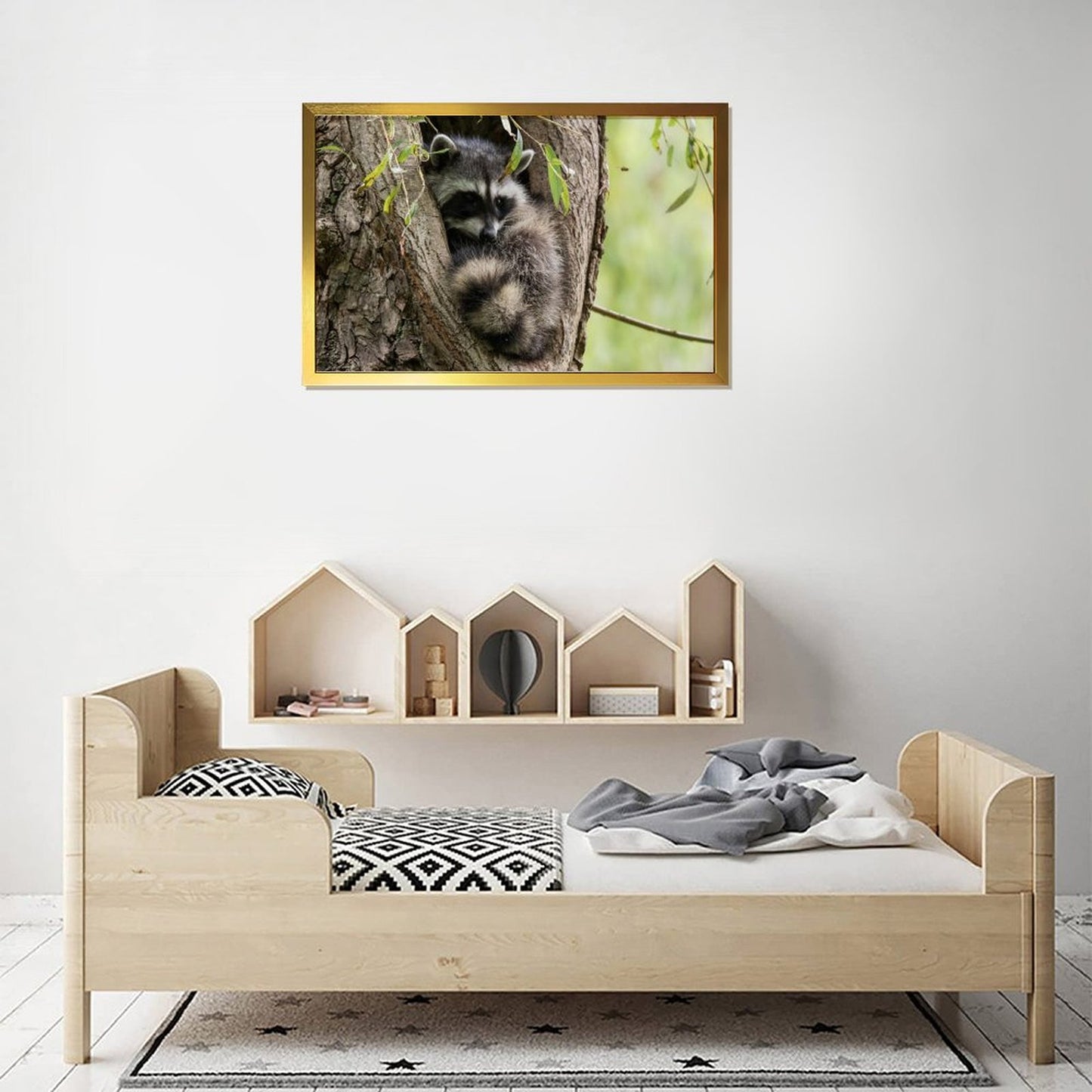Raccoon in Tree Wall Art Gold Frame Animal Home Decor-011