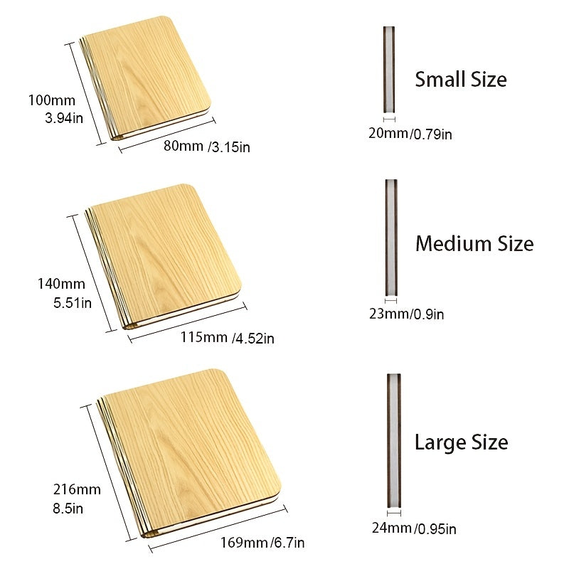 Wooden Foldable LED Desk Lamp Pine Paper Night Light USB Charging Bedroom Office Decor Gift