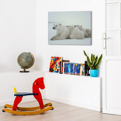 Polar Bear Family Resting on Snow Canvas Wall Art