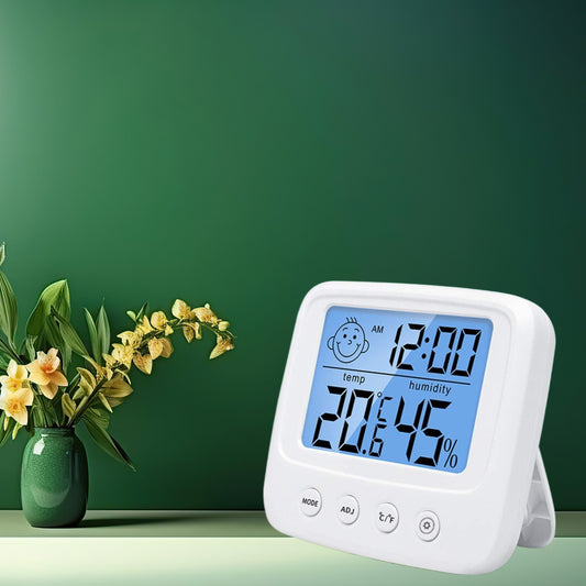 Vaikby Digital Hygrometer with Clock - Fast 5s Refresh Backlight Thermometer for Room Temperature & Humidity Monitor °C/°F Display Battery-Powered for Home Office Bedroom