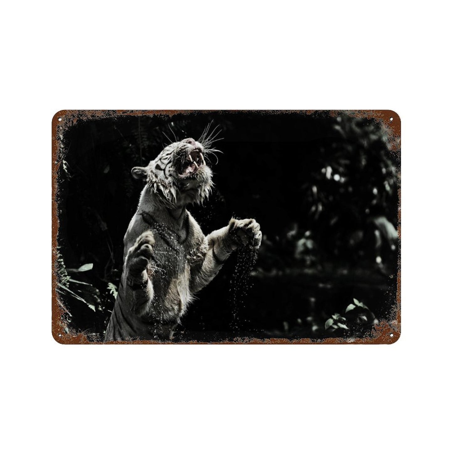 ChatGPT 说：  Vintage Wild White Tiger in Jungle Metal Wall Art Decor