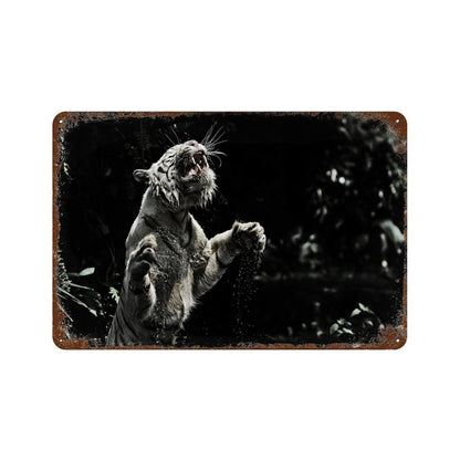 ChatGPT 说：  Vintage Wild White Tiger in Jungle Metal Wall Art Decor