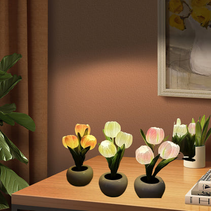 Romantic LED Tulip Night Light Simulation Vase Decor for Tabletop Living Room Bedroom Perfect Mothers Day Gift Enhance Home Ambiance