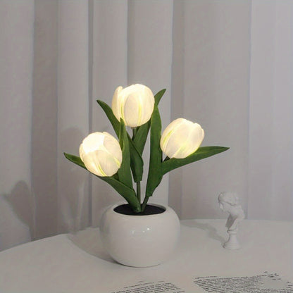 Romantic LED Tulip Night Light Simulation Vase Decor for Tabletop Living Room Bedroom Perfect Mothers Day Gift Enhance Home Ambiance