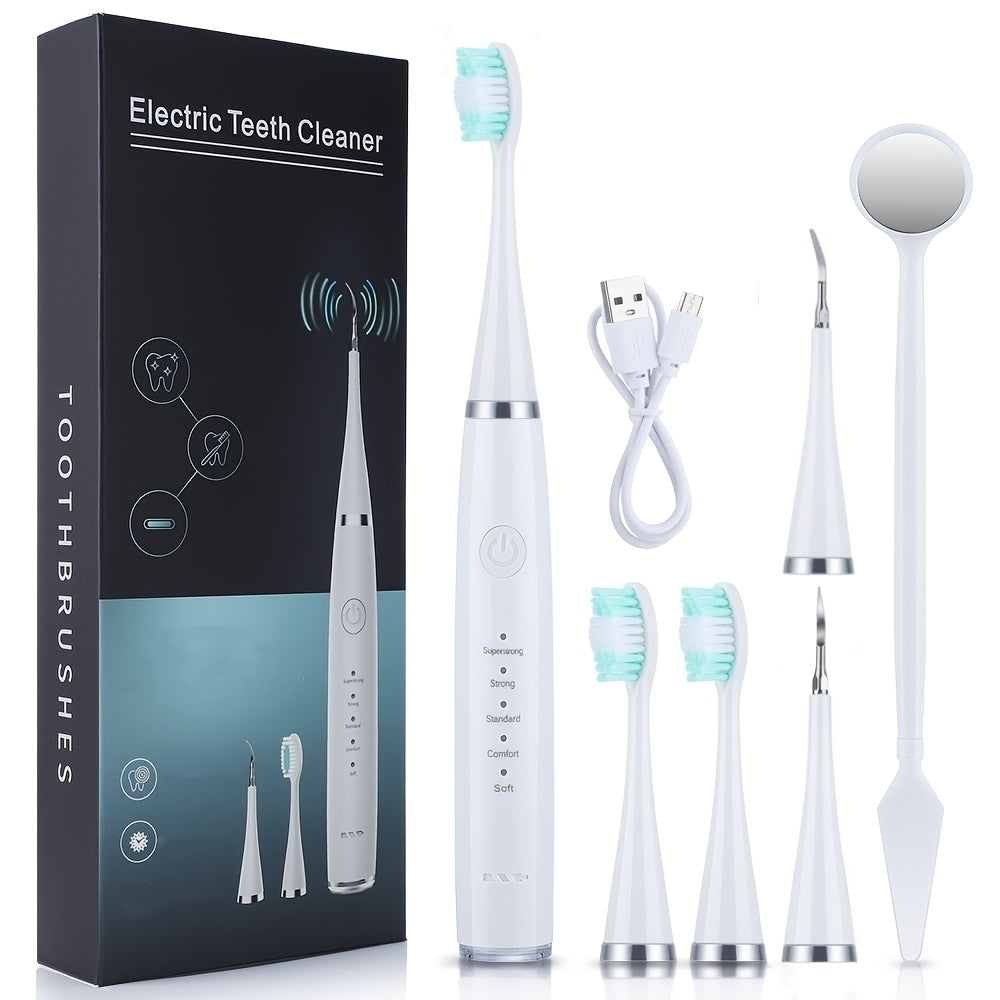 Complete Six-In-One Electric Toothbrush Kit Portable Design Soft Brush Head Teeth Scaling Tool for Your Dream Smile