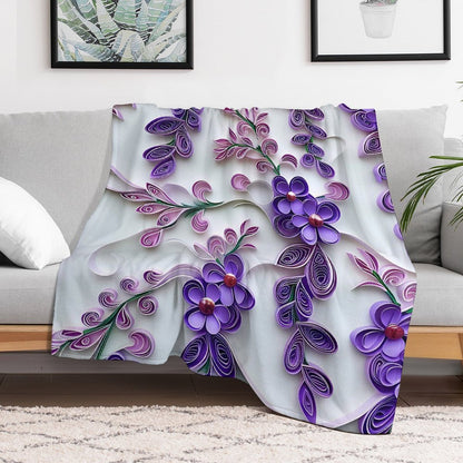 Soft Anti-Pilling Flannel Blanket with Purple Floral Pattern Design