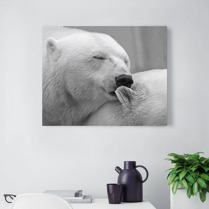 Polar Bear Love Black and White Canvas Art – Arctic Wildlife Wall Decor