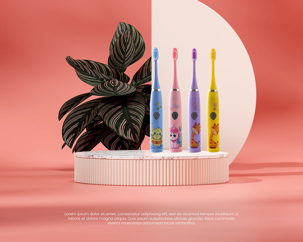 Cute Cartoon Electric Toothbrush Model N604 with 3 Brush Heads Soft Bristles for Gentle Cleaning