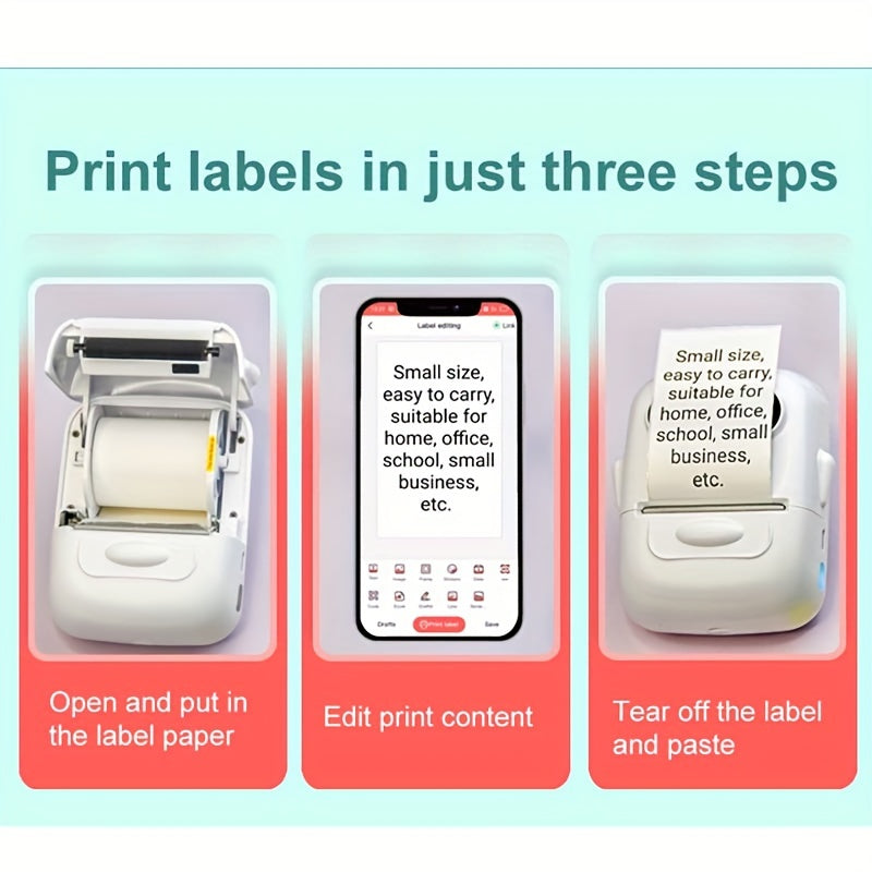 [Portable P50 Printer] Portable P50 Thermal Label Printer | Compatible with Android+iOS, Suitable for Home, Clothing, Supermarkets, Jewelry, and Food Industries, Equipped with a Roll of 40 * 30mm White Stickers