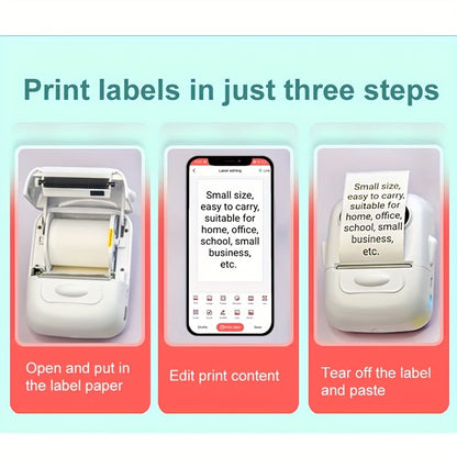 [Portable P50 Printer] Portable P50 Thermal Label Printer | Compatible with Android+iOS, Suitable for Home, Clothing, Supermarkets, Jewelry, and Food Industries, Equipped with a Roll of 40 * 30mm White Stickers