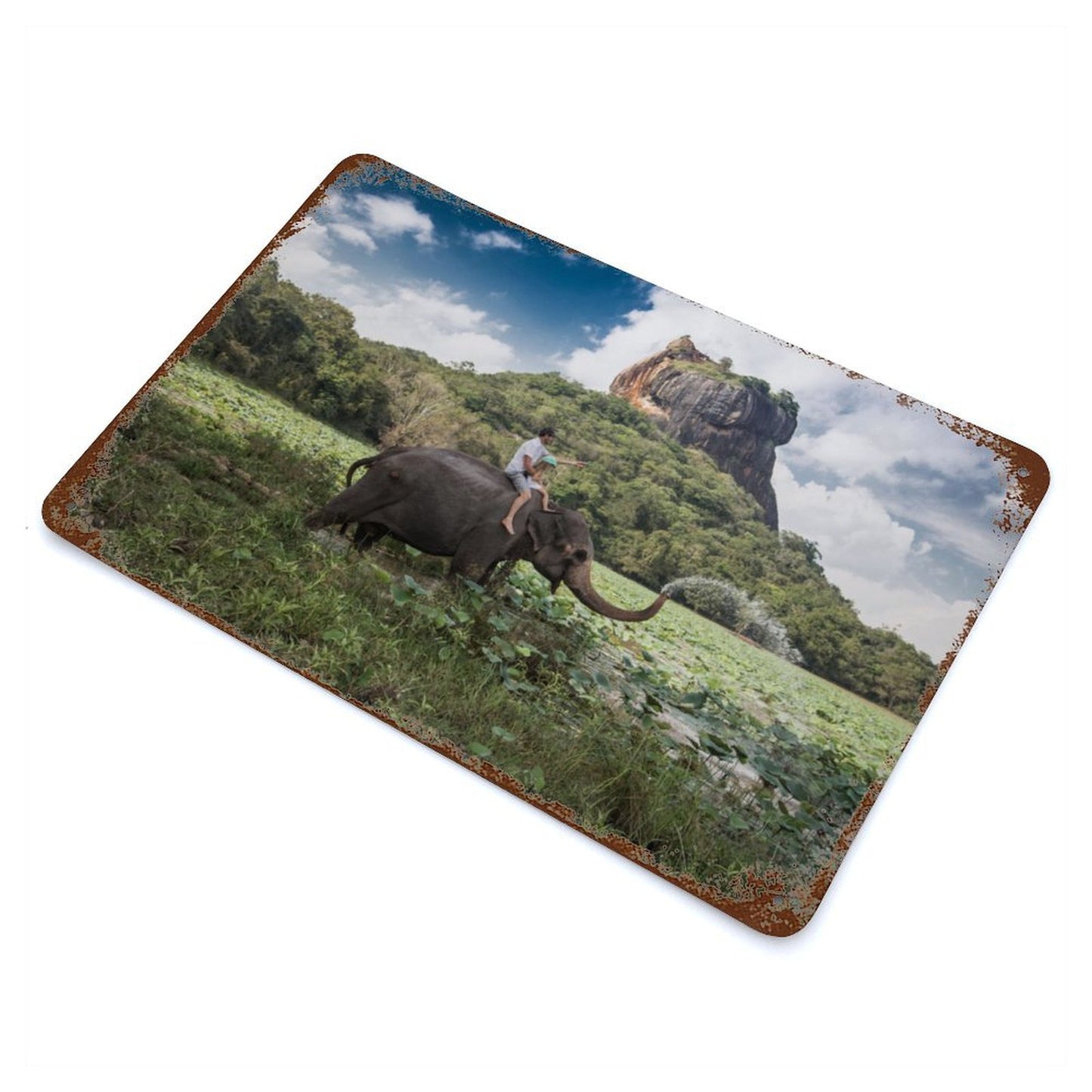 Vintage Elephant Ride Landscape Metal Wall Art Decor