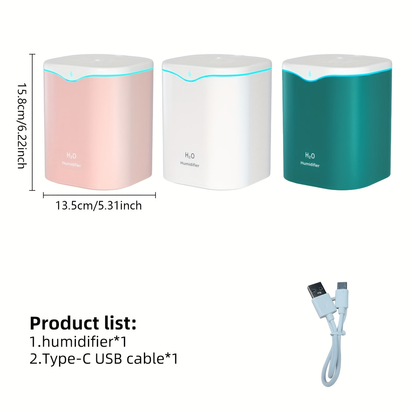 Extra Large 2000ml USB Humidifier - Cold Mist, Colorful Night Light, Single Nozzle for All Rooms