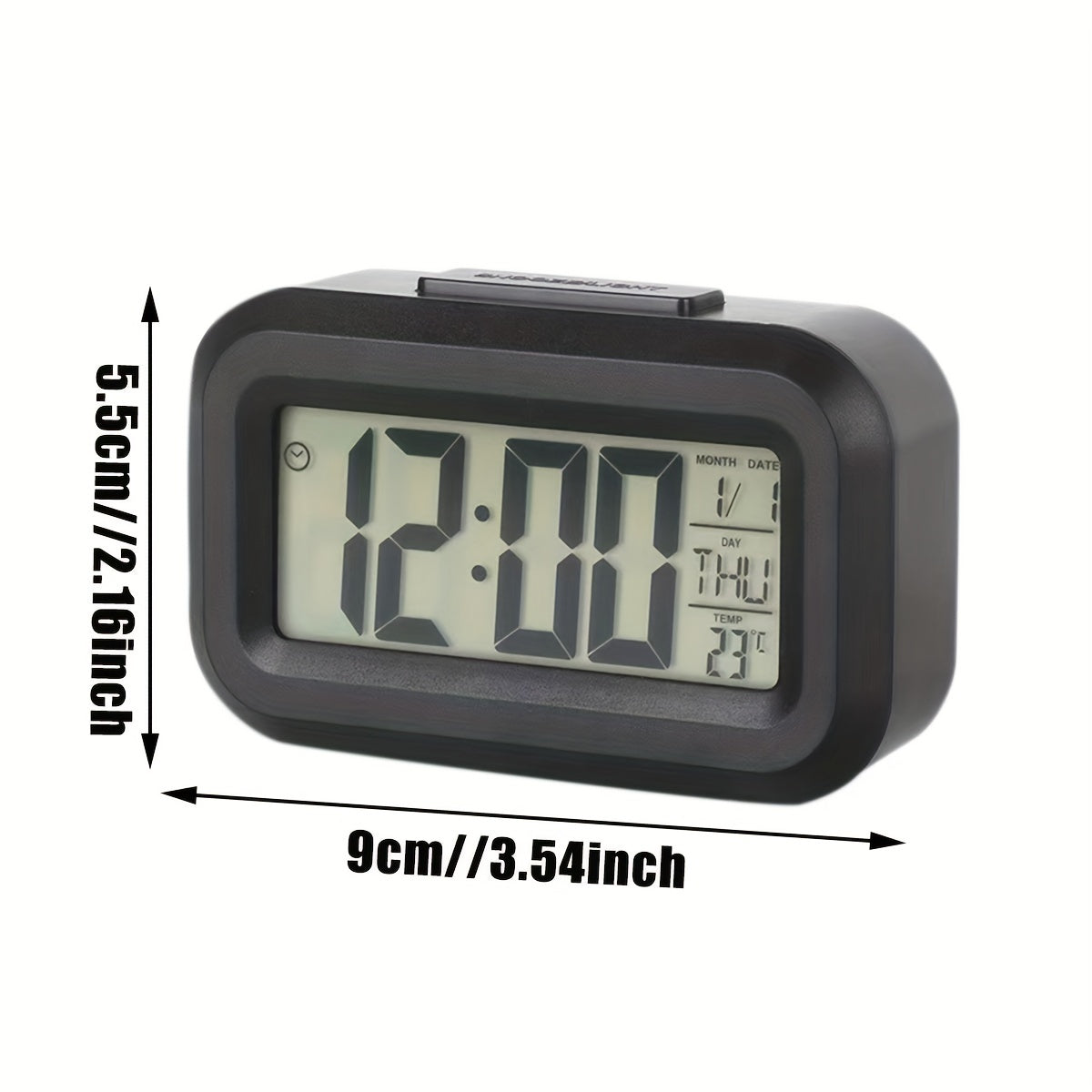 Multifunctional 1pc Digital Alarm Clock Black Luminous Temperature Calendar Display Battery Operated for Office Desk