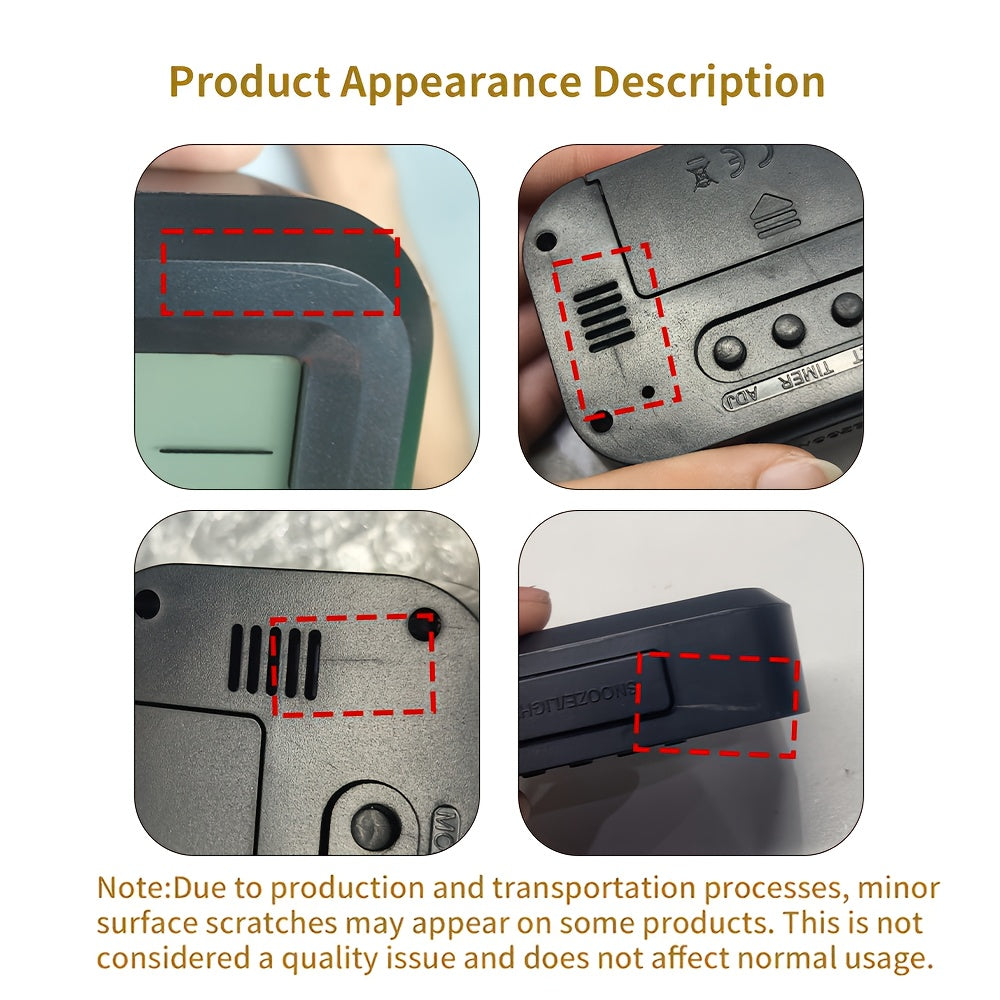 Multifunctional 1pc Digital Alarm Clock Black Luminous Temperature Calendar Display Battery Operated for Office Desk