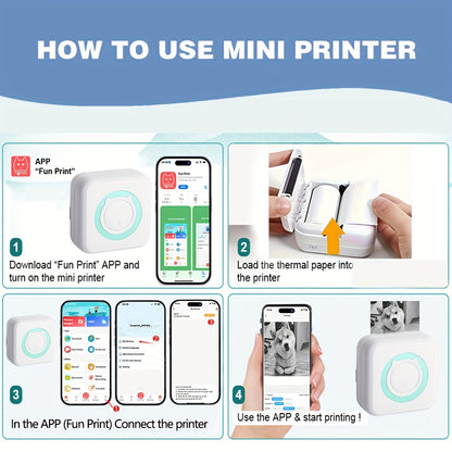 Wireless Mini Photo Printer for iPhone Android Portable Thermal Label Printer for Journal Study Note Compatible with iOS Android