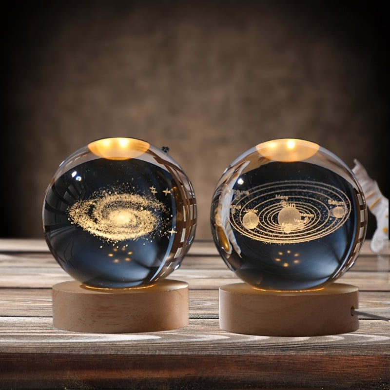 3D Sky Crystal Ball USB Night Light Wooden Base Creative Desk Lamp Christmas Gift Home Decor