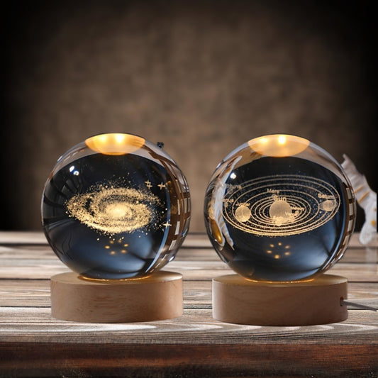 3D Sky Crystal Ball USB Night Light Wooden Base Creative Desk Lamp Christmas Gift Home Decor