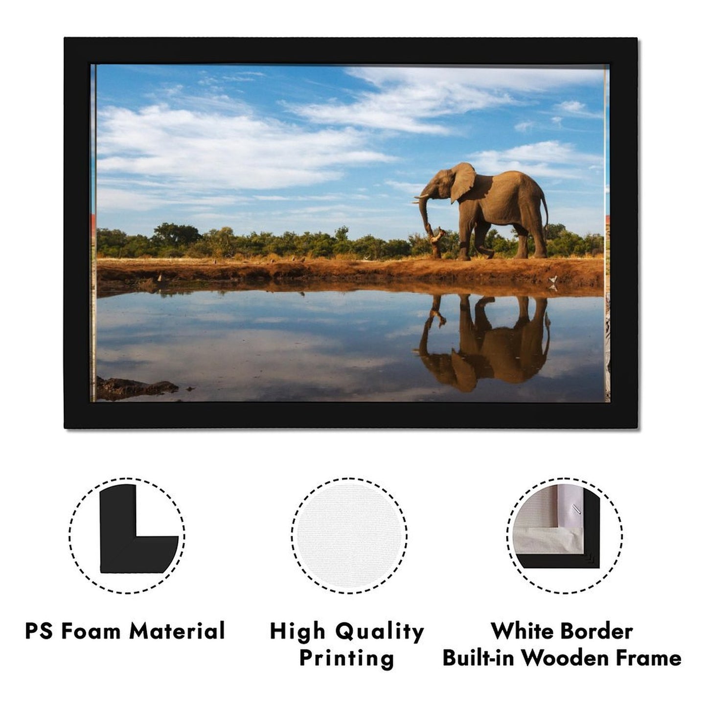 Elephant by the Water Canvas Wall Art – Modern Framed Décor 013