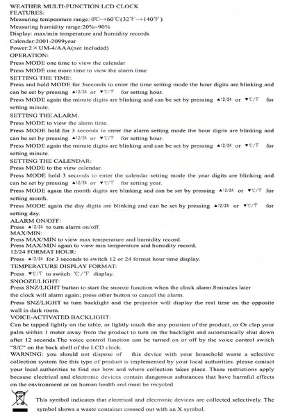 LCD Weather Forecast Station Indoor Temperature Humidity Monitor with Alarm Clock Calendar Battery Powered Sleek Design for Home Office Use