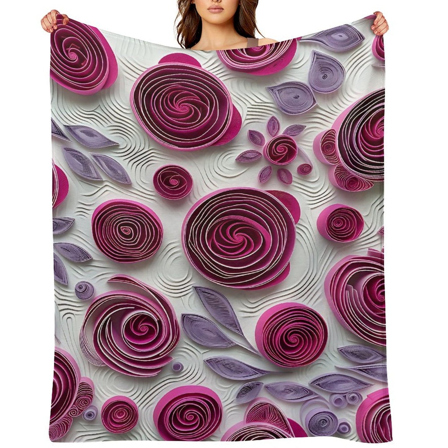 Soft Anti-Pilling Flannel Blanket with Purple Rose Spiral Pattern