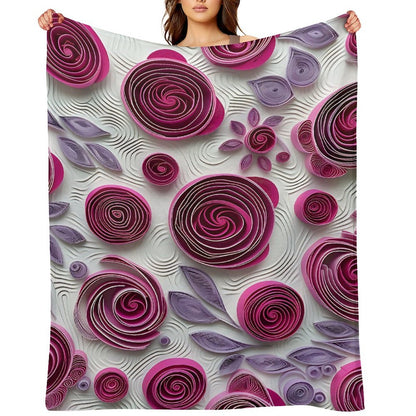 Soft Anti-Pilling Flannel Blanket with Purple Rose Spiral Pattern