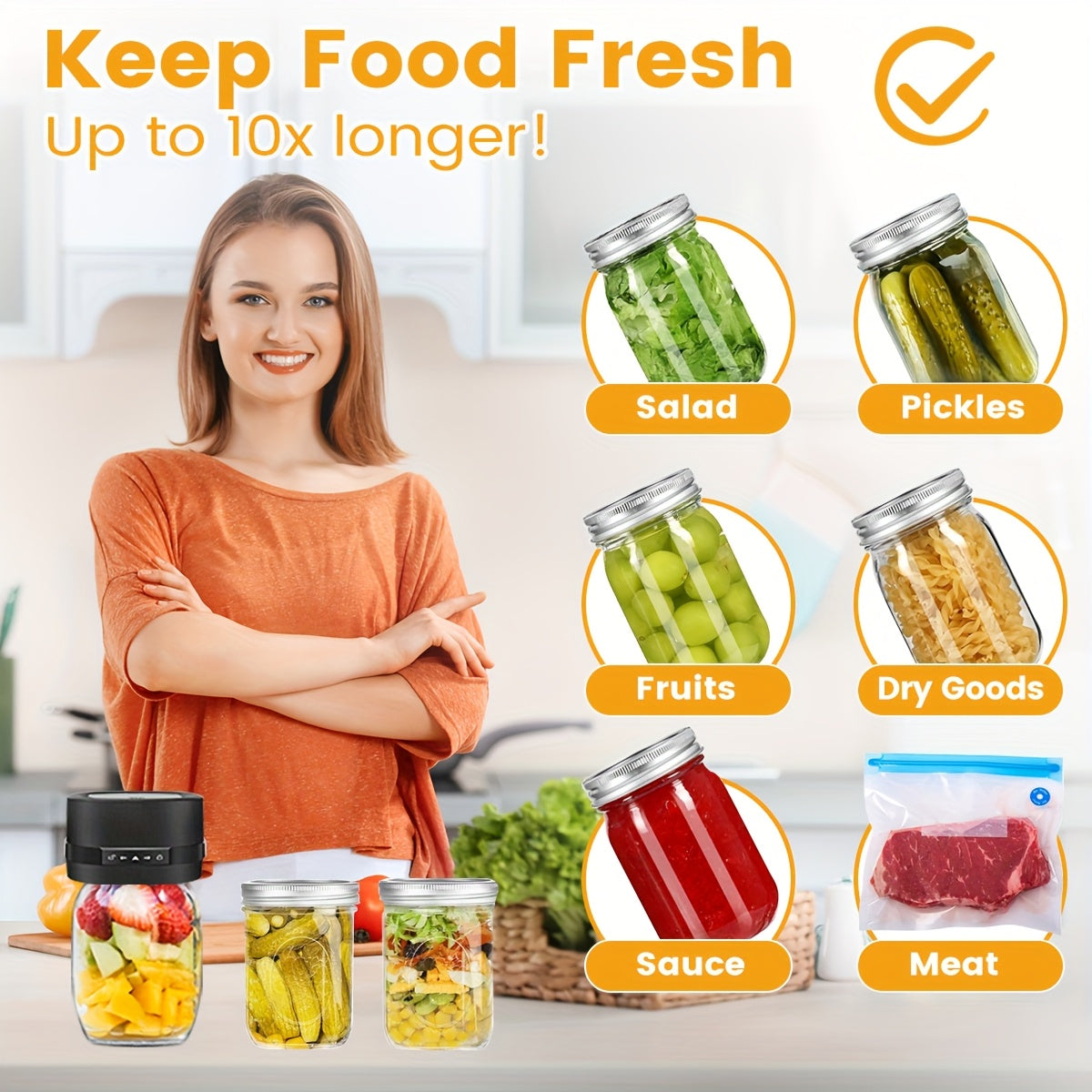 USB Rechargeable Automatic Vacuum Sealer for Mason Jars 5 Wide 5 Regular Lid Compatible Ideal for Dried Goods Storage Food Safe Plastic