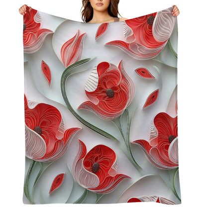 Soft Anti-Pilling Flannel Blanket with Red Tulip Floral Design