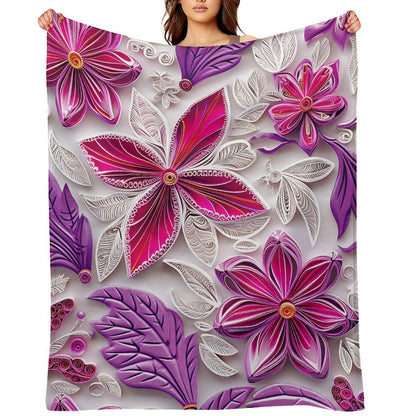 Soft Anti-Pilling Flannel Blanket with Pink and Purple Floral Design