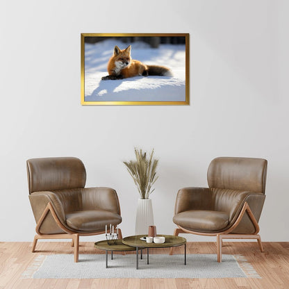 Luxury Gold Frame Fox Wall Decor Winter Forest Scene-36