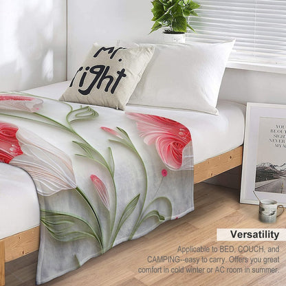 Soft Anti-Pilling Flannel Blanket with Pink Floral Bloom Design