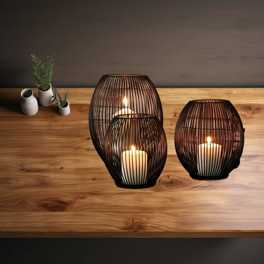 Chic Black Wrought Iron Lantern Candelabra Vintage Tabletop Decor with Ornate Skeleton Detailing for Special Events