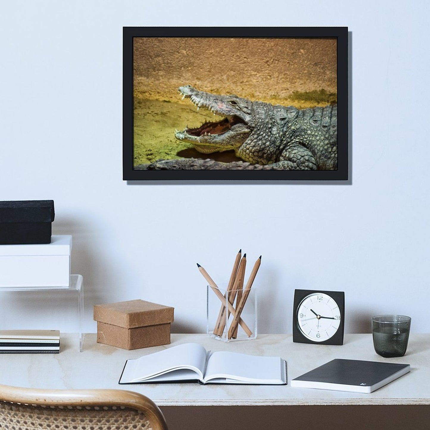 Black Frame Crocodile Wall Picture Nature Animal Decor-78