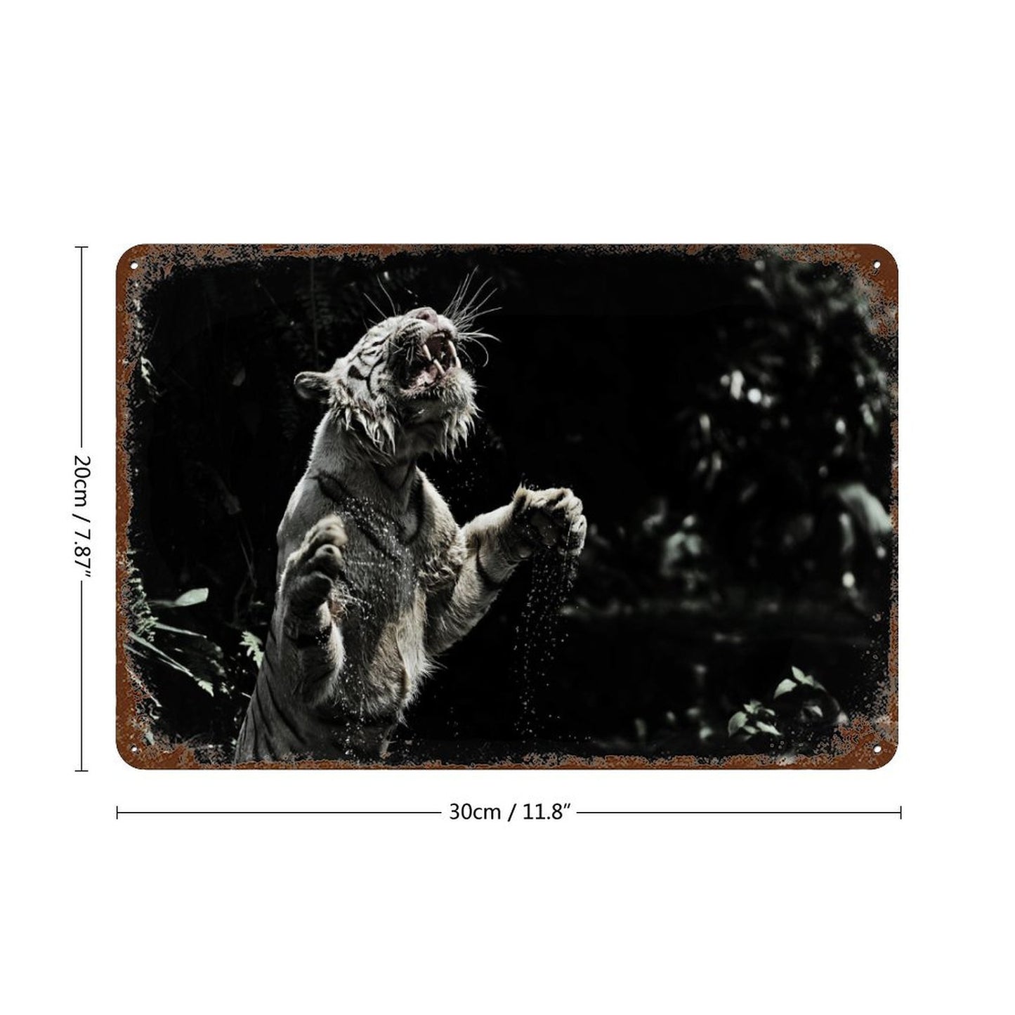 ChatGPT 说：  Vintage Wild White Tiger in Jungle Metal Wall Art Decor