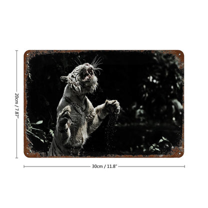 ChatGPT 说：  Vintage Wild White Tiger in Jungle Metal Wall Art Decor