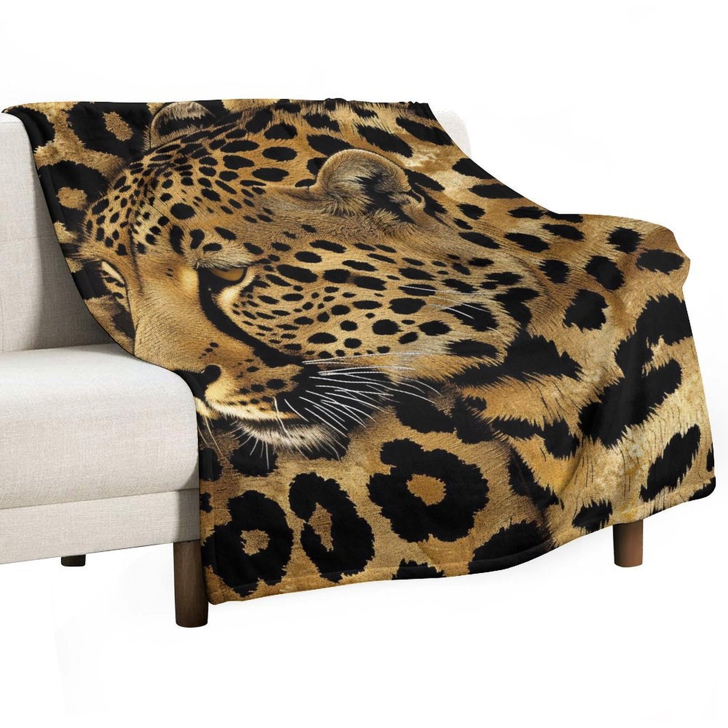 Bold Gold Leopard Face Flannel Throw Blanket