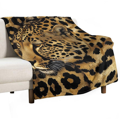 Bold Gold Leopard Face Flannel Throw Blanket