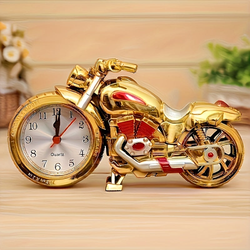 Classic Plastic Motorcycle Alarm Clock with Cartoon Design Swiss Quartz Movement AA Battery Powered Irregular Shape