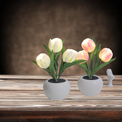 Romantic LED Tulip Night Light Simulation Vase Decor for Tabletop Living Room Bedroom Perfect Mothers Day Gift Enhance Home Ambiance
