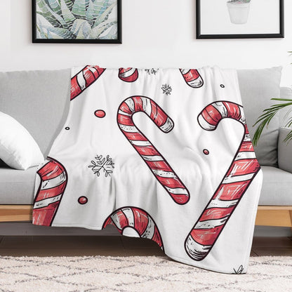 Soft Anti-Pilling Flannel Blanket with Candy Cane Print, Cozy Christmas Throw