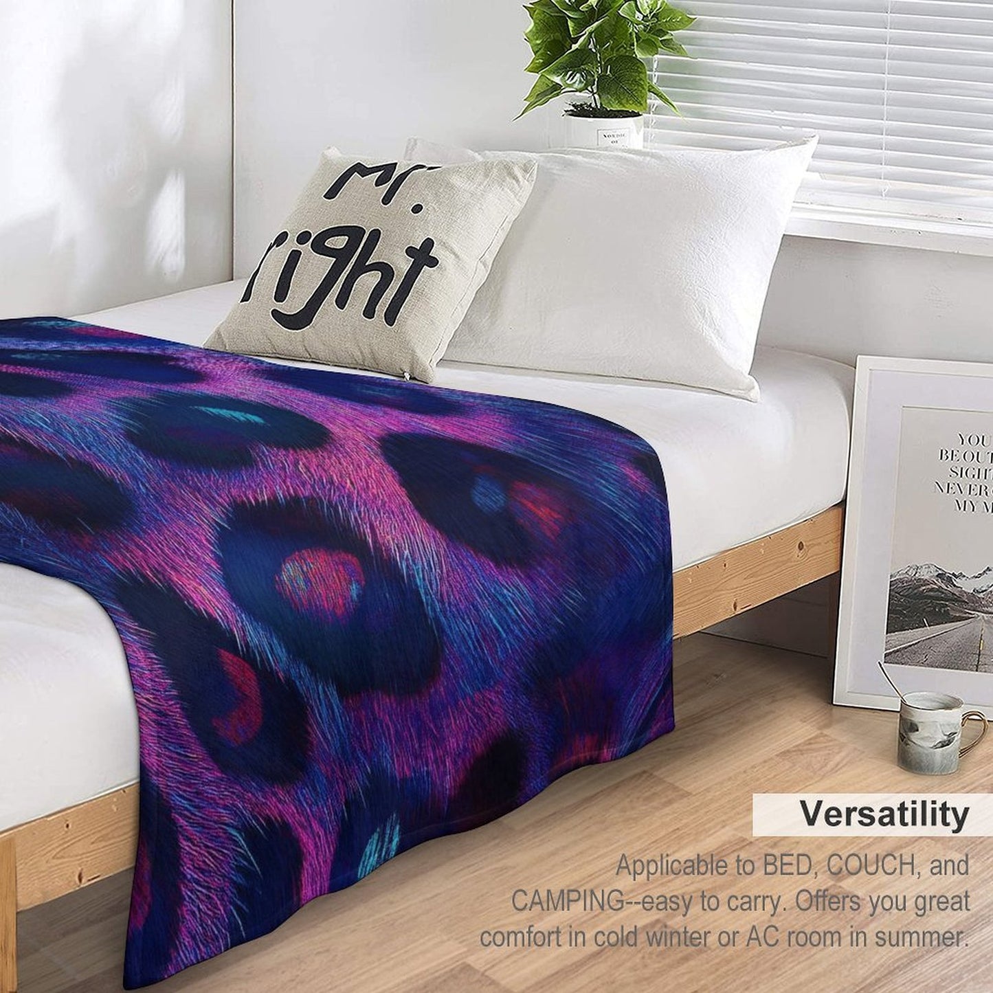 Anti-Pilling Flannel Blanket Blue Purple Leopard