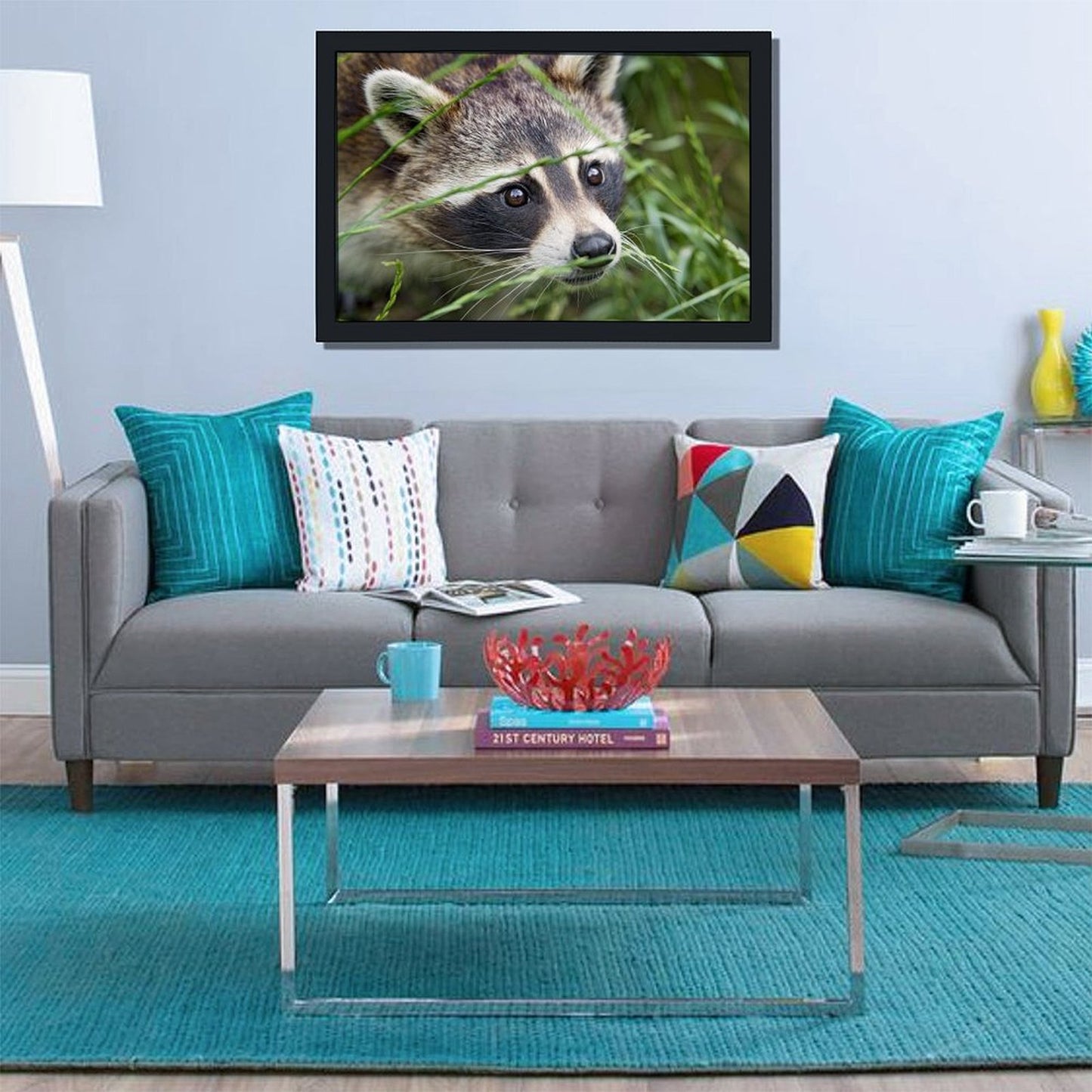 Cute Raccoon Canvas Painting with Golden Wooden Frame-012