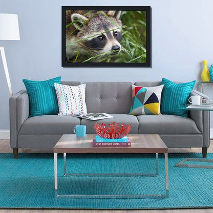 Cute Raccoon Canvas Painting with Golden Wooden Frame-012