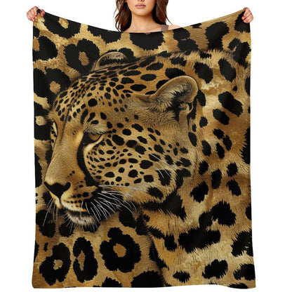 Bold Gold Leopard Face Flannel Throw Blanket