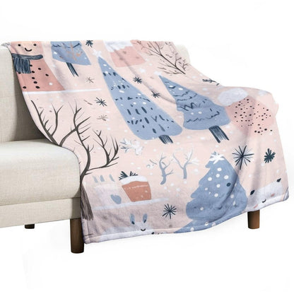 Anti-Pilling Flannel Blanket Winter Forest and Snowman Design
